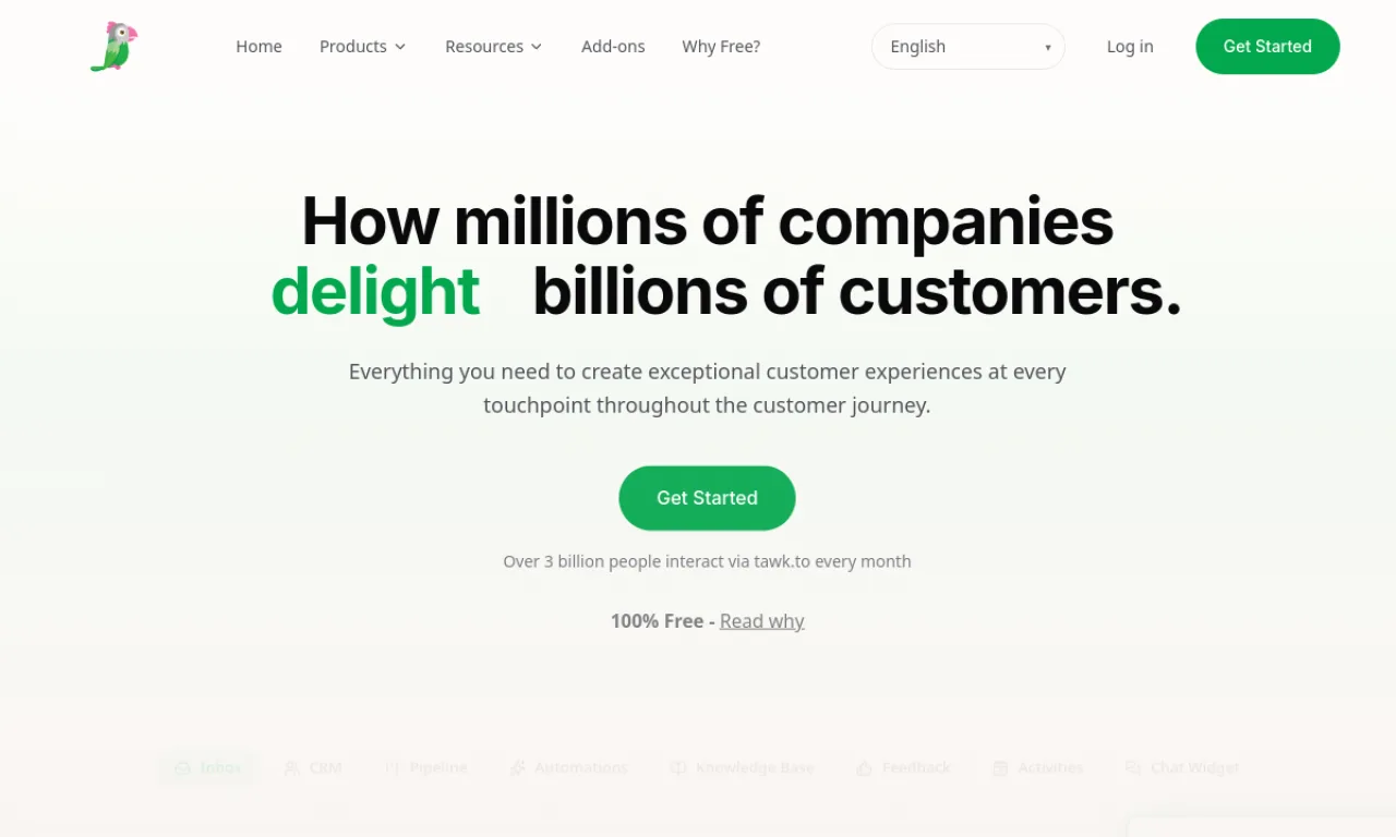 Screenshot of tawk.to website