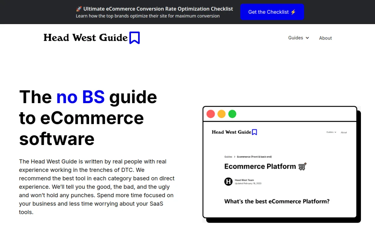Screenshot of Headwestguide website