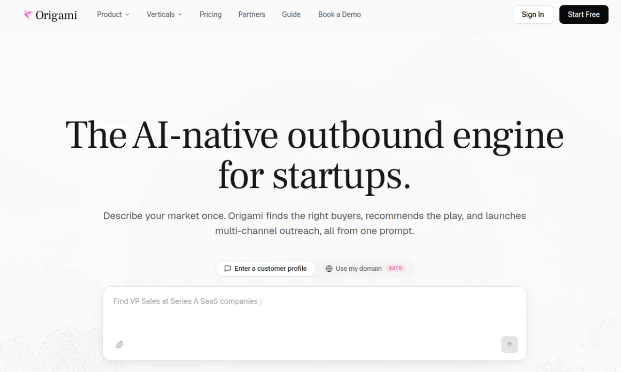 Screenshot of Origami website