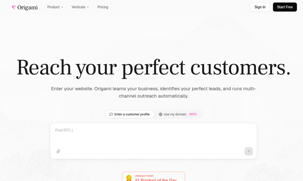 Screenshot of Origami website