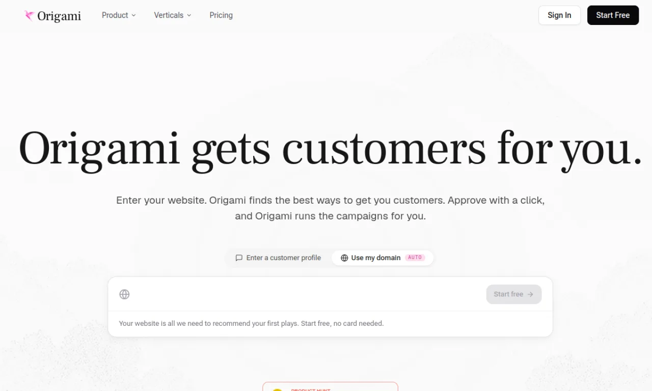 Screenshot of Origami website