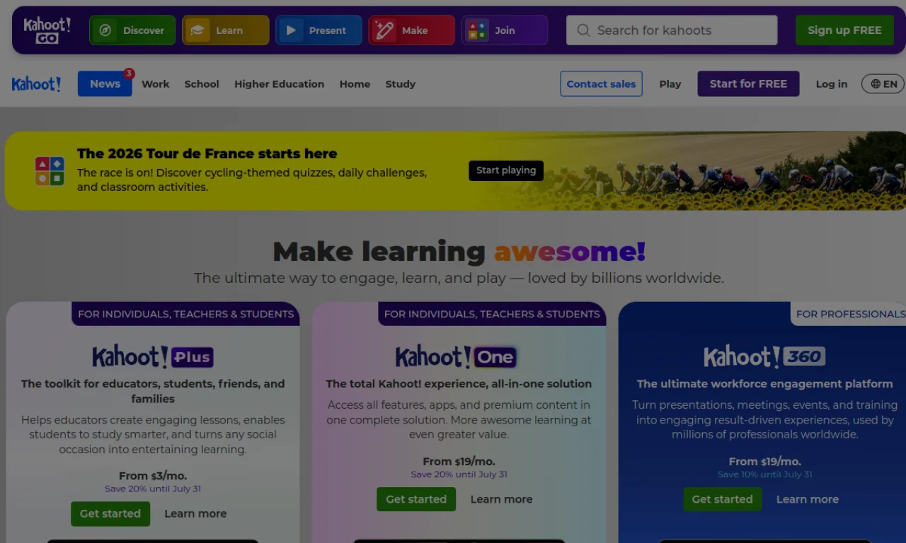 Screenshot of Kahoot! website