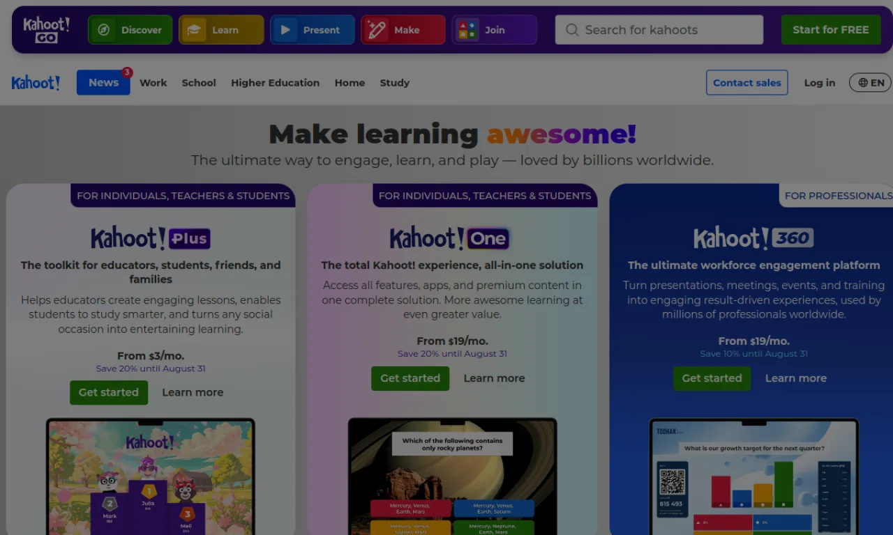 Screenshot of Kahoot! website